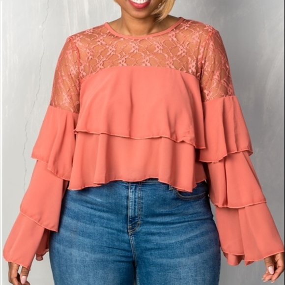 Fashion Nova Tops - LAYERED RUFFLE LACE CROP TOP ROSE